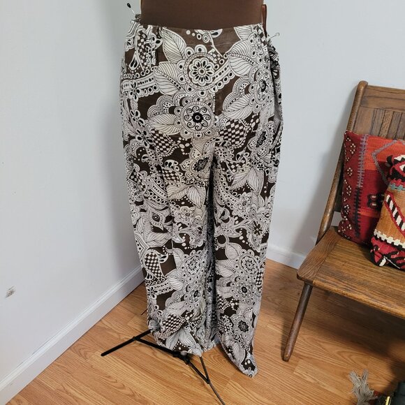 Super cool ATW Claude brown 100% Funky Wide Leg Graphic Pants - Picture 6 of 7